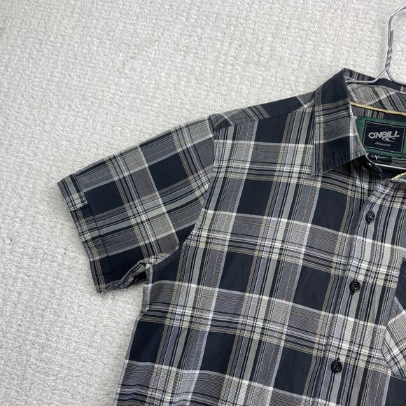 Y2K Oneill Shirt Men M Black Plaid Short Sleeve Button Up Surf Skate Casual - Picture 3 of 15